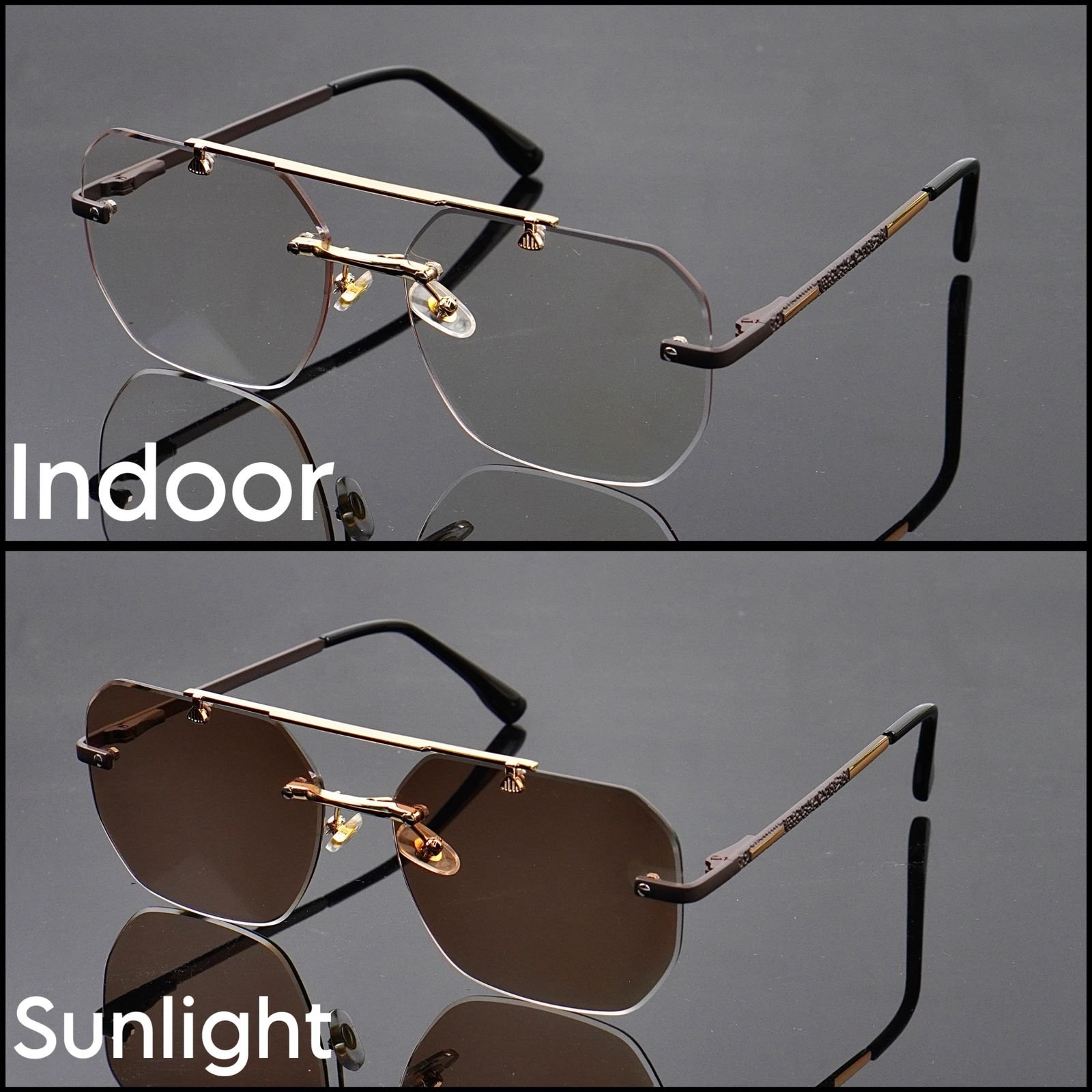 S-1185 Transition Brown - Rimless Sunglasses - S-1185 - Image 1