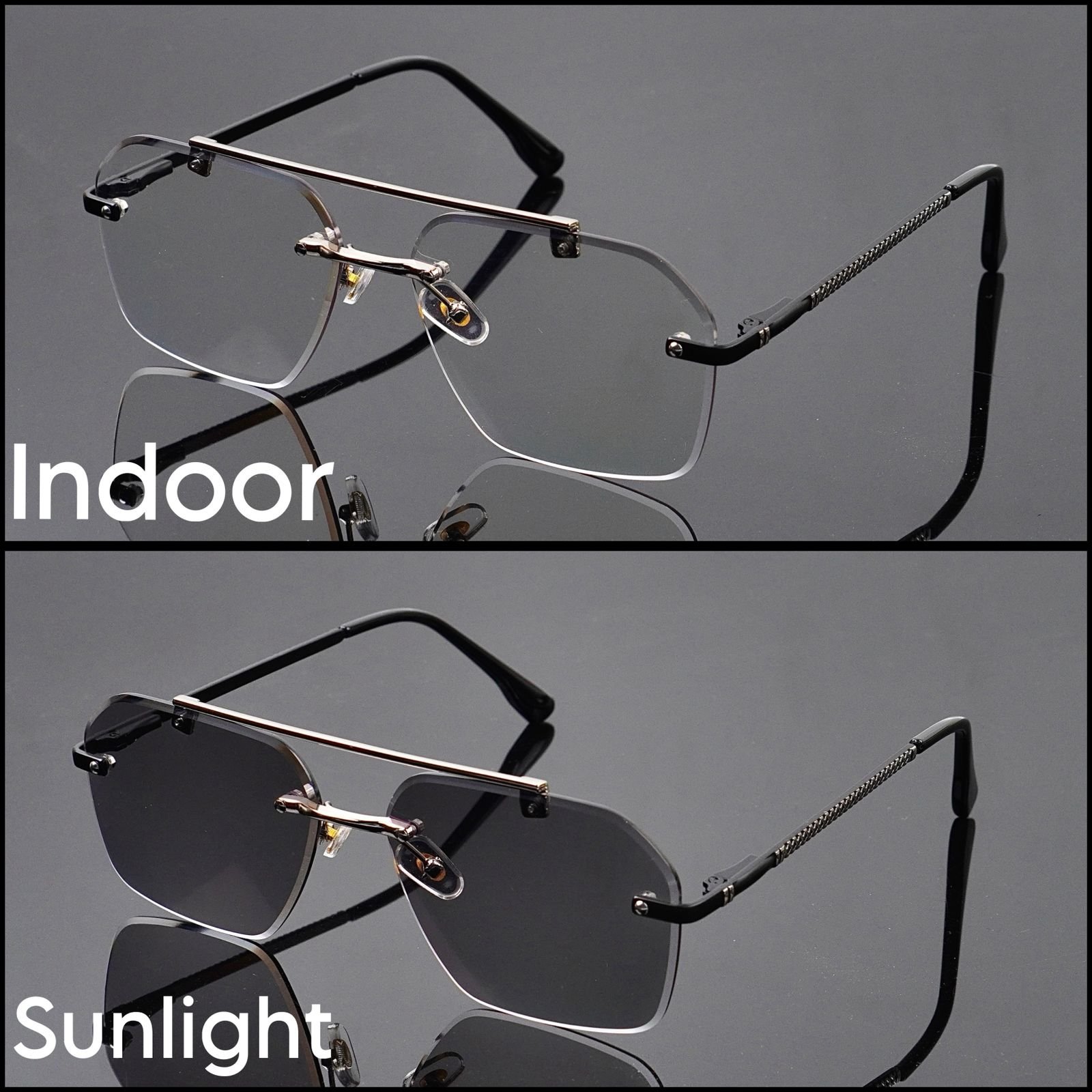 S-1187 Transition Black - Rimless Sunglasses - S-1187 - Image 1