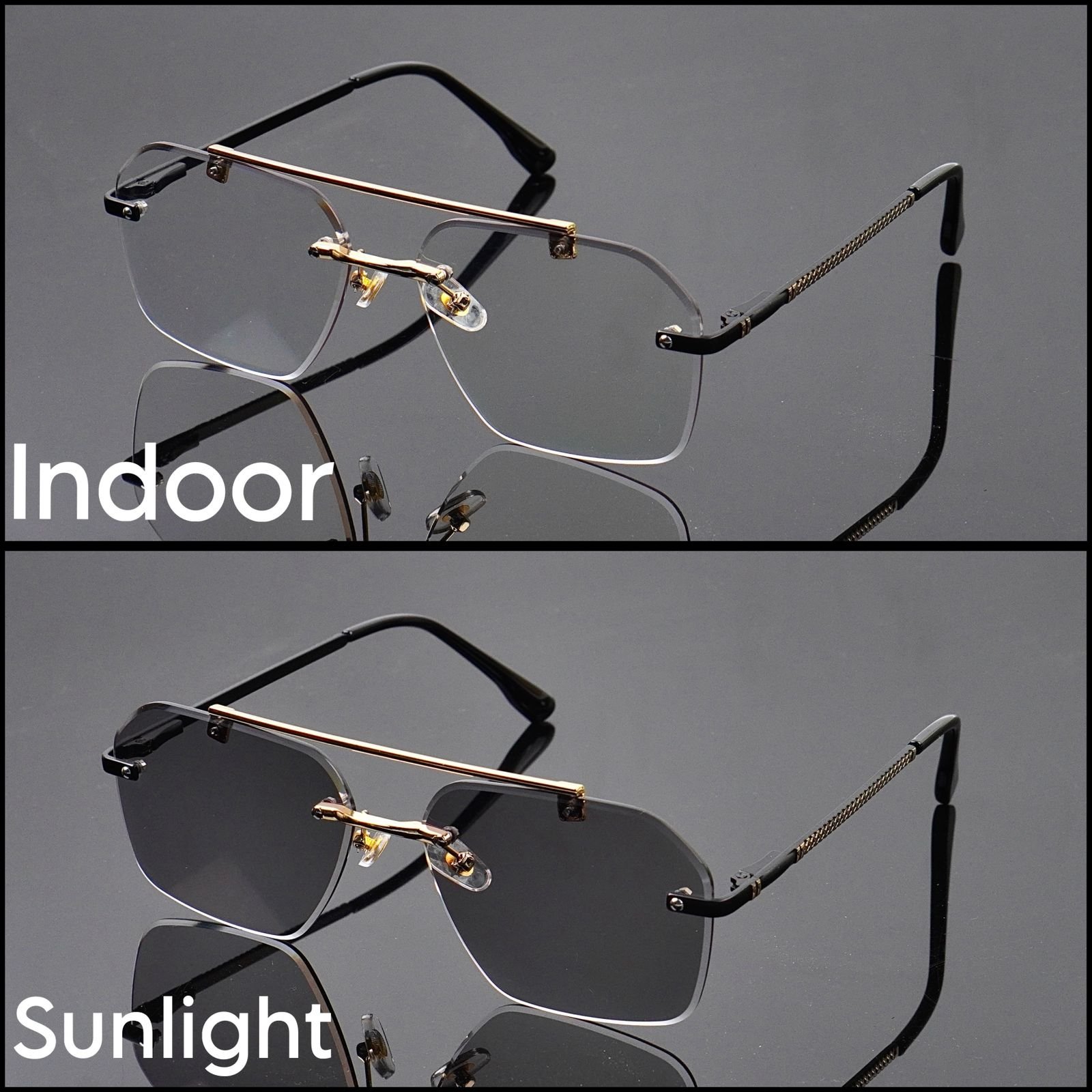 S-1188 Transition Black - Rimless Sunglasses - S-1188 - Image 1