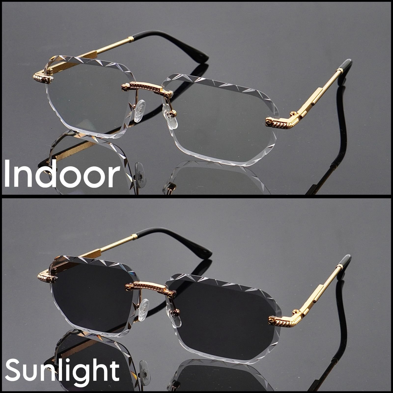 S-1205 Transition Black - Rimless Sunglasses - S-1205 - Image 1