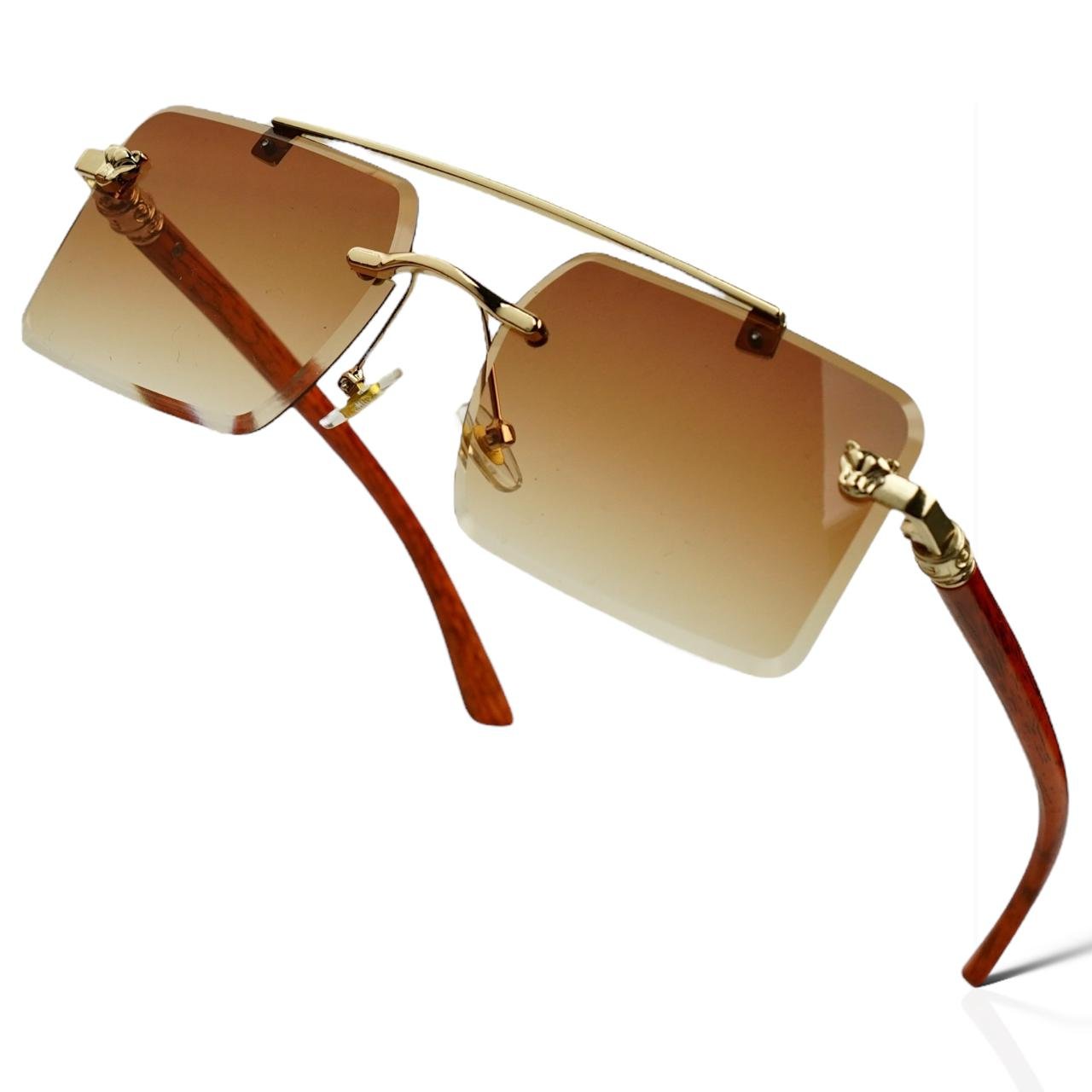 S-851 (7) Woodline - Amber Brown - Rimless Sunglasses - S-851 - Image 1